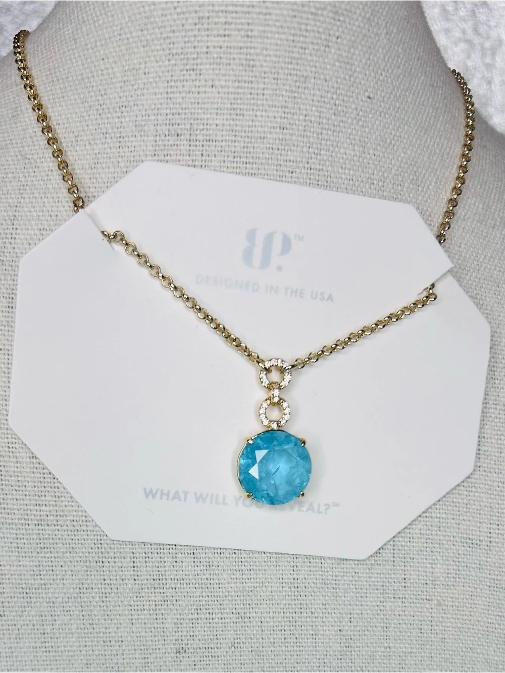 Bomb Party Necklace Lab Created Aqua Blue Quartz Necklace Gold Plating NK43396